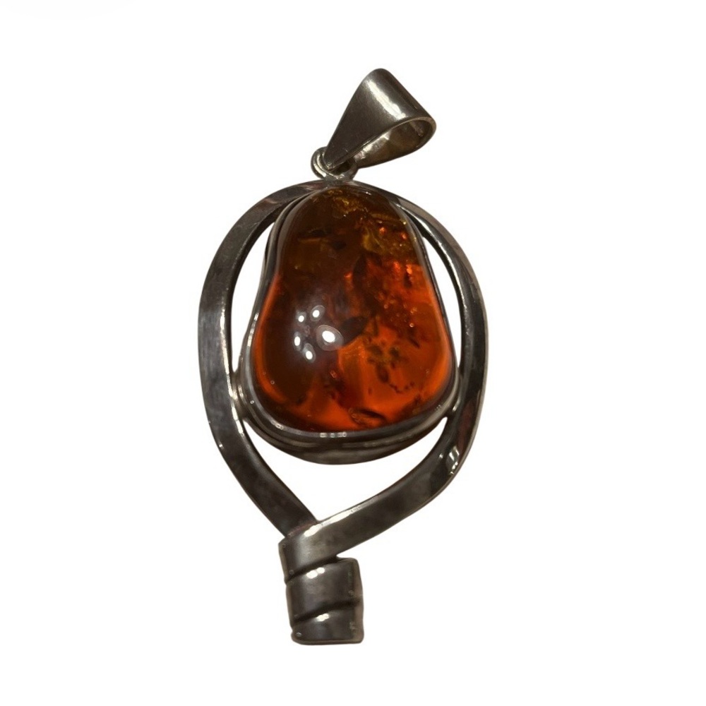 Baltic Amber Pendant Set in 925 Sterling Silver. Art Nouveau design.